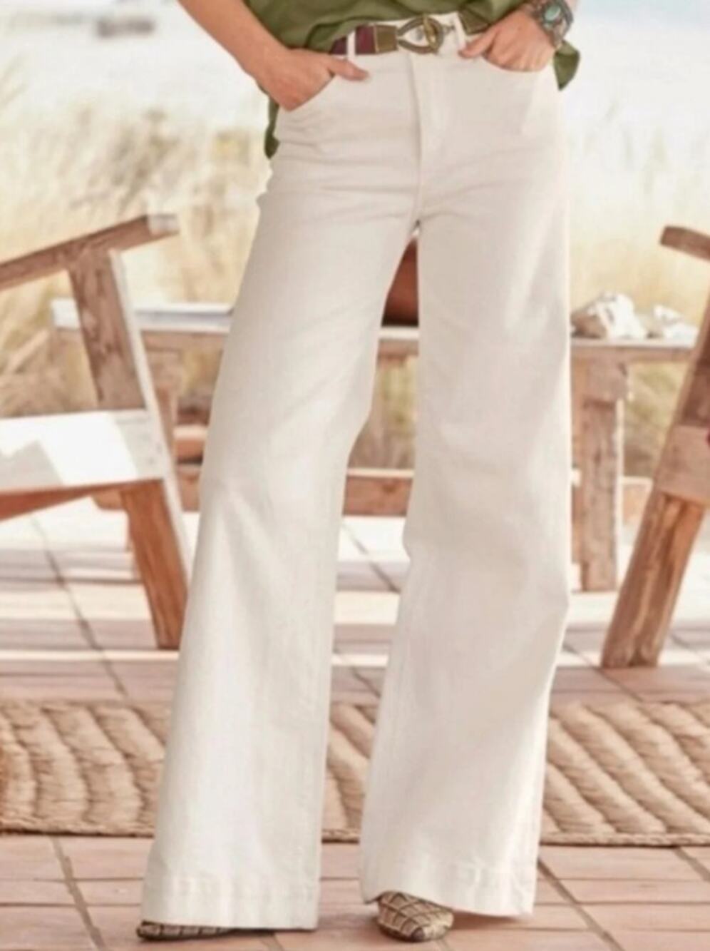 Driftwood Martha Wide Leg Jeans, White, Size 28 x 30